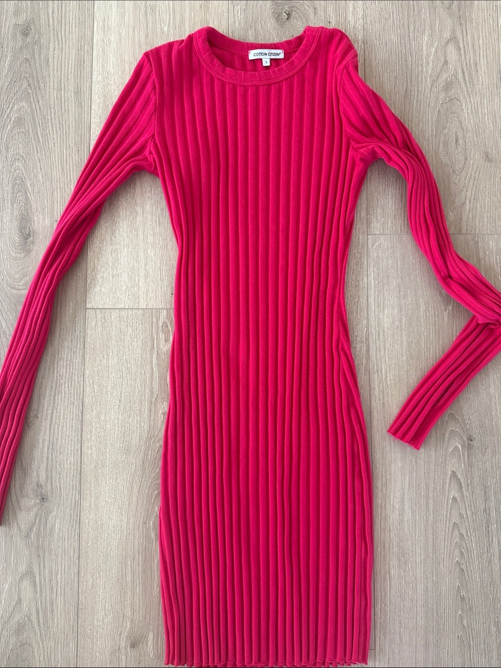 Cotton Citizen Ribbed Long Sleeve Bodycon Dress - Fuchsia Pink